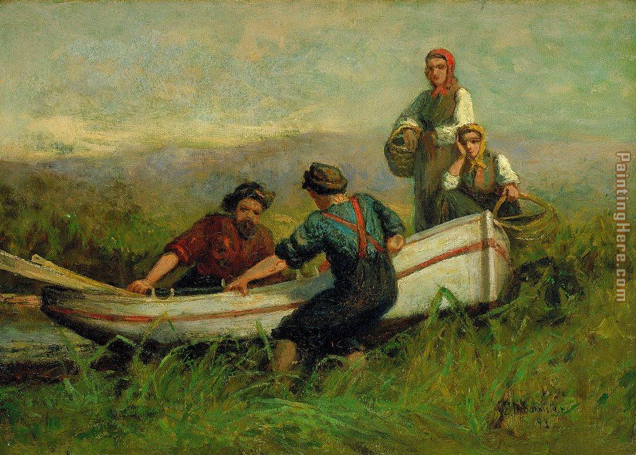 People Near Boat painting - Edward Mitchell Bannister People Near Boat art painting